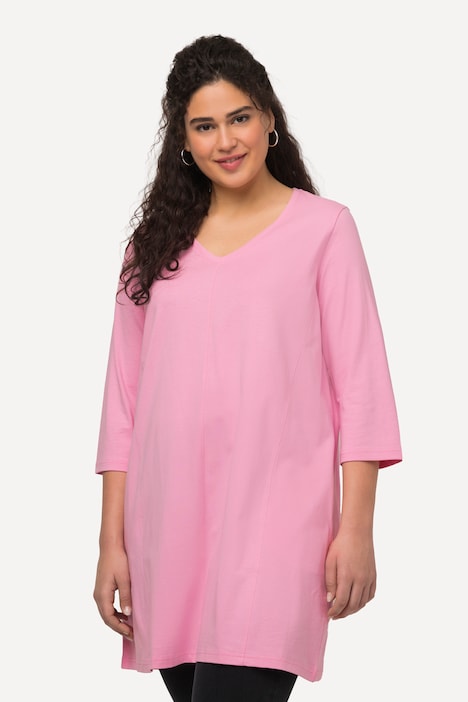 Longshirt, Wiener Nähte, V-Ausschnitt, 3/4-Arm
