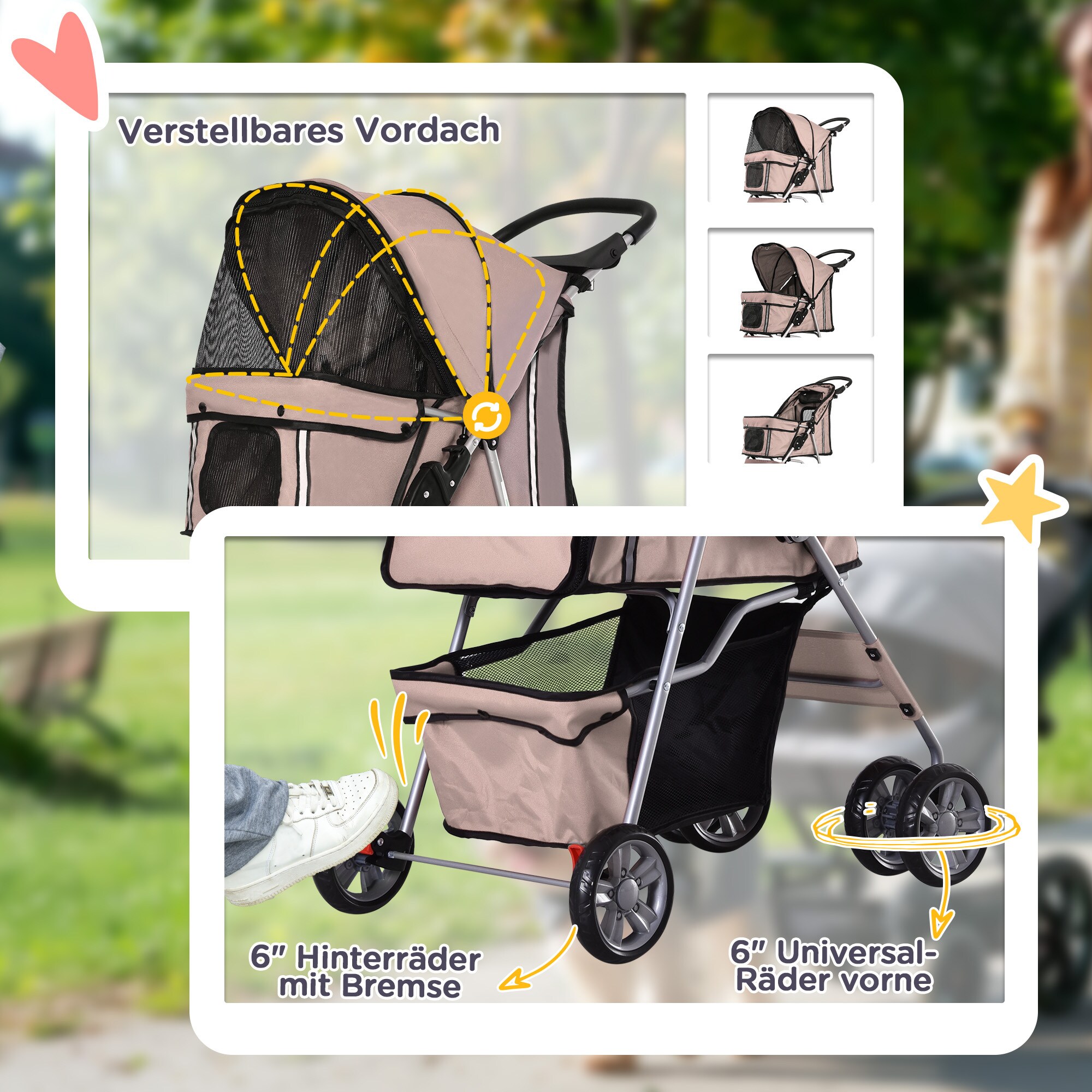 PawHut Pet Stroller mit Gitternetz kaffeebraun 75 x 45 x 97 cm (LxBxH)