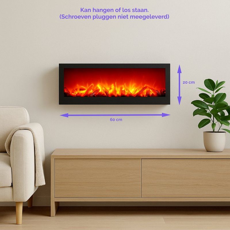 Bewello Mobiele Elektrische Sfeerhaard - LED-vlameffect - 60 x 10 x 20 cm