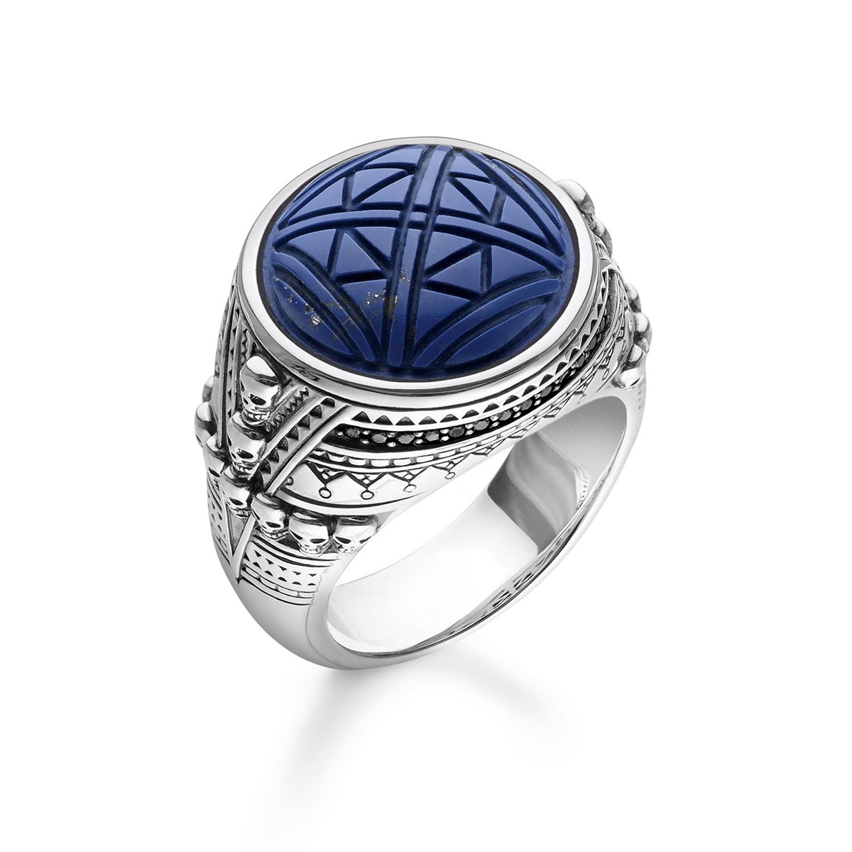 Bague homme Thomas Sabo Têtes de mort ethniques bleu