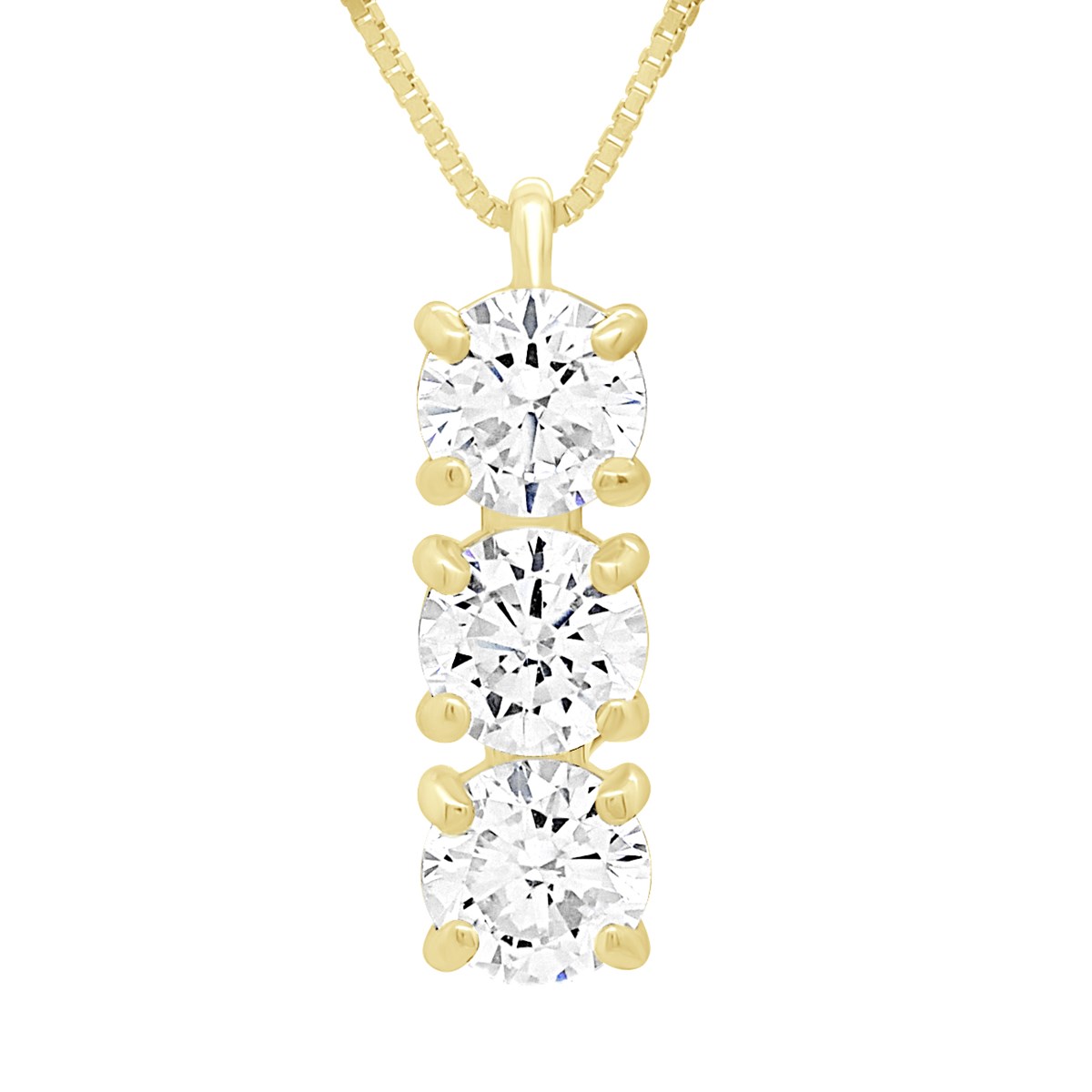 Collier - Ornées de trois Oxydes de Zirconium en barette - Or Jaune