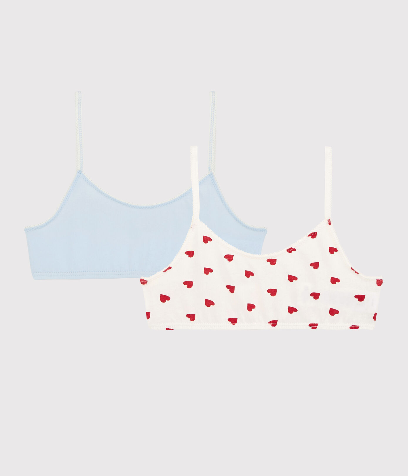 Lot de 2 brassières cœur rouge petite fille en coton biologique et elasthanne