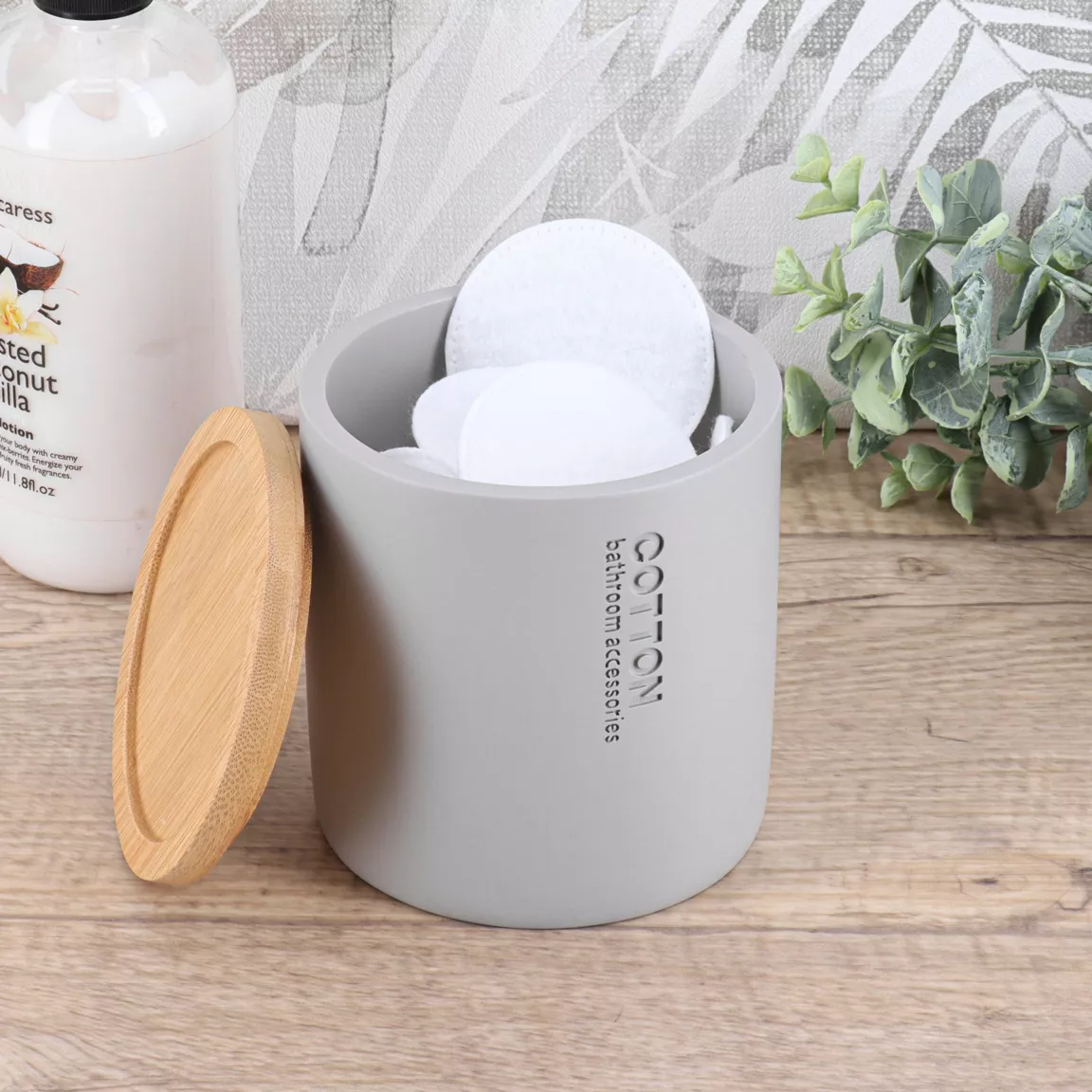 Boite à coton Purebamboo Gris clair
