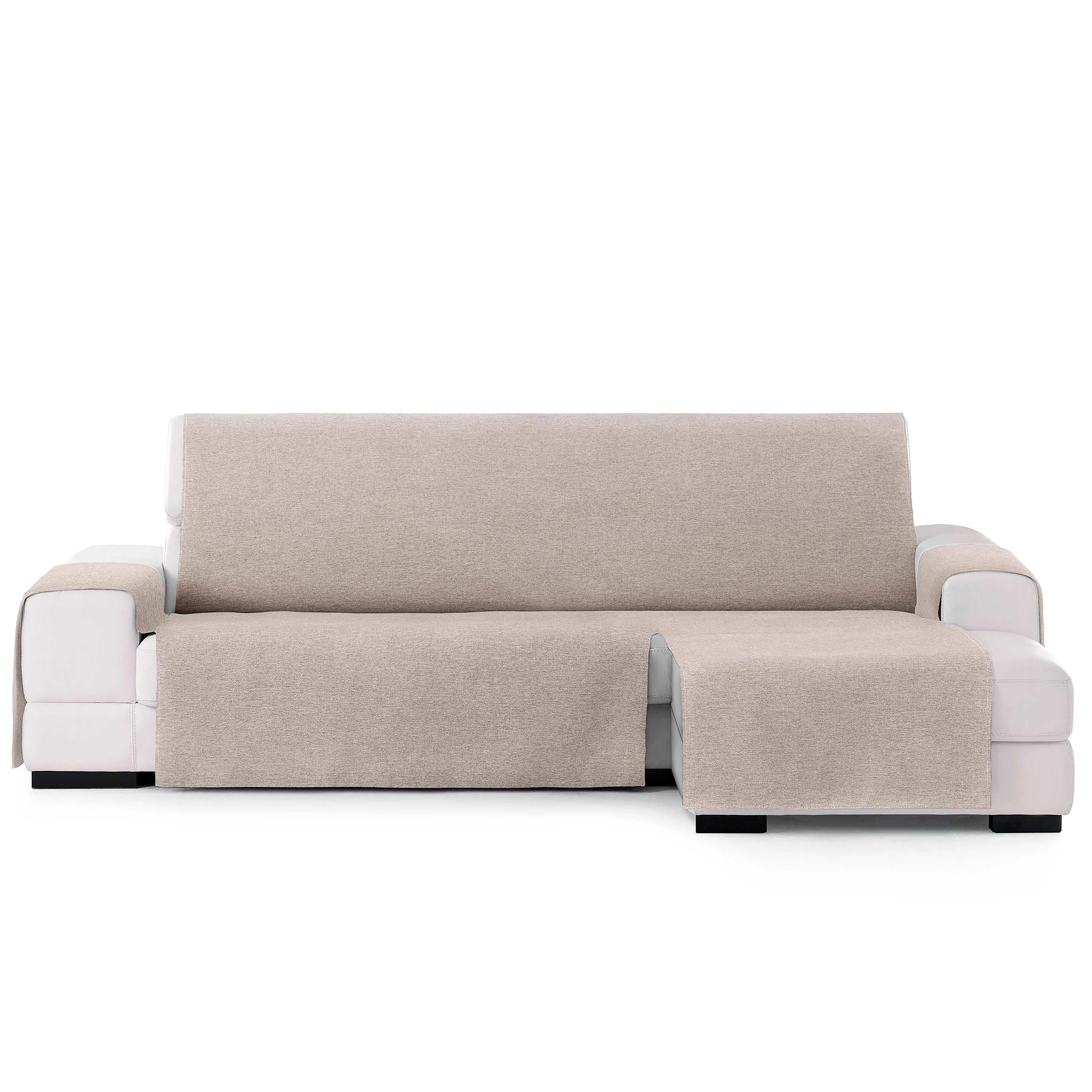 Protetor de sofá Vipalia com chaise à direita, cor bege, modelo Brisa, 240 cm