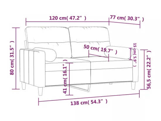 Canapé 2 places avec oreillers décoratifs marron 120 cm tissu