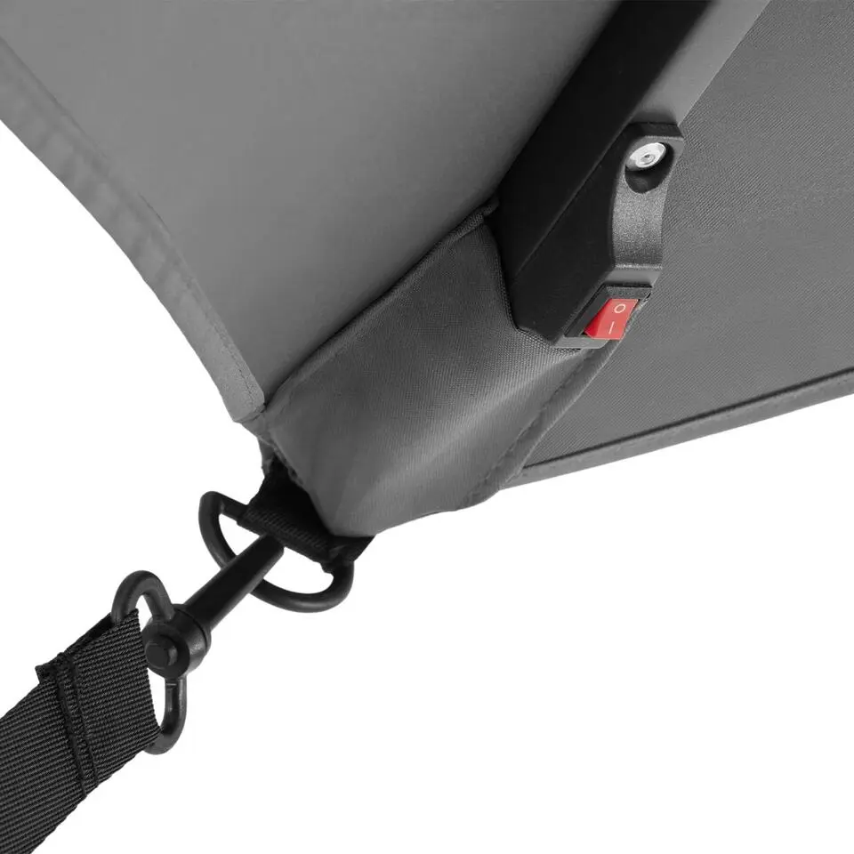 tectake Parasol Sunna LED-zonneenergie met zwengel 2,5 x 2,5 m, Lichtgrijs
