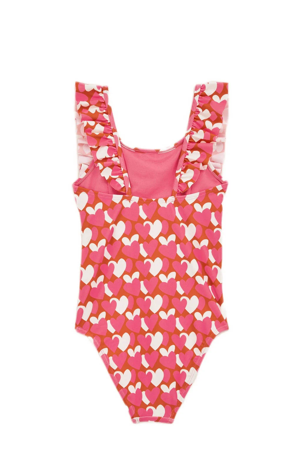 WE Fashion badpak met ruches roze/ecru