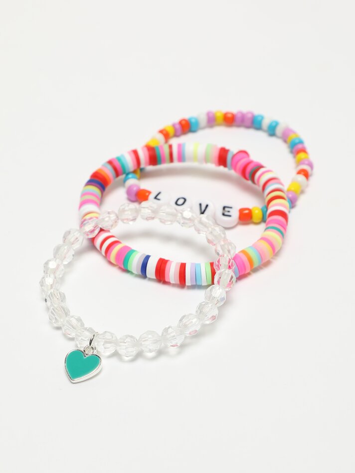 Pacote com 3 pulseiras elásticas com contas - Cores variadas