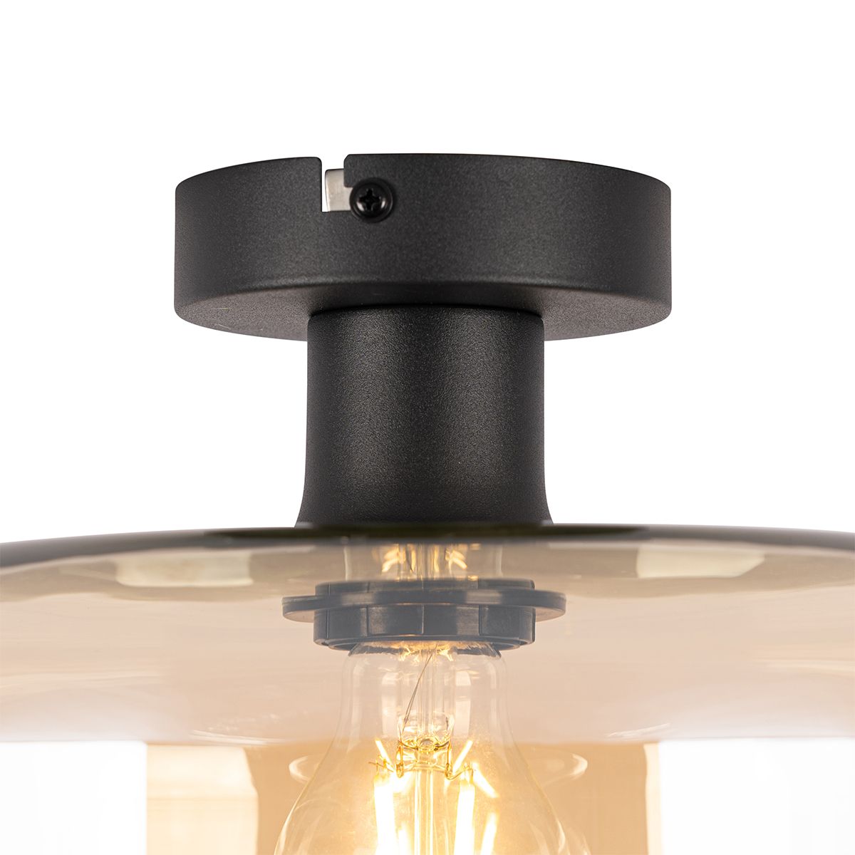 Smart plafondlamp zwart met amber glas incl. Wifi A60 - Bizle