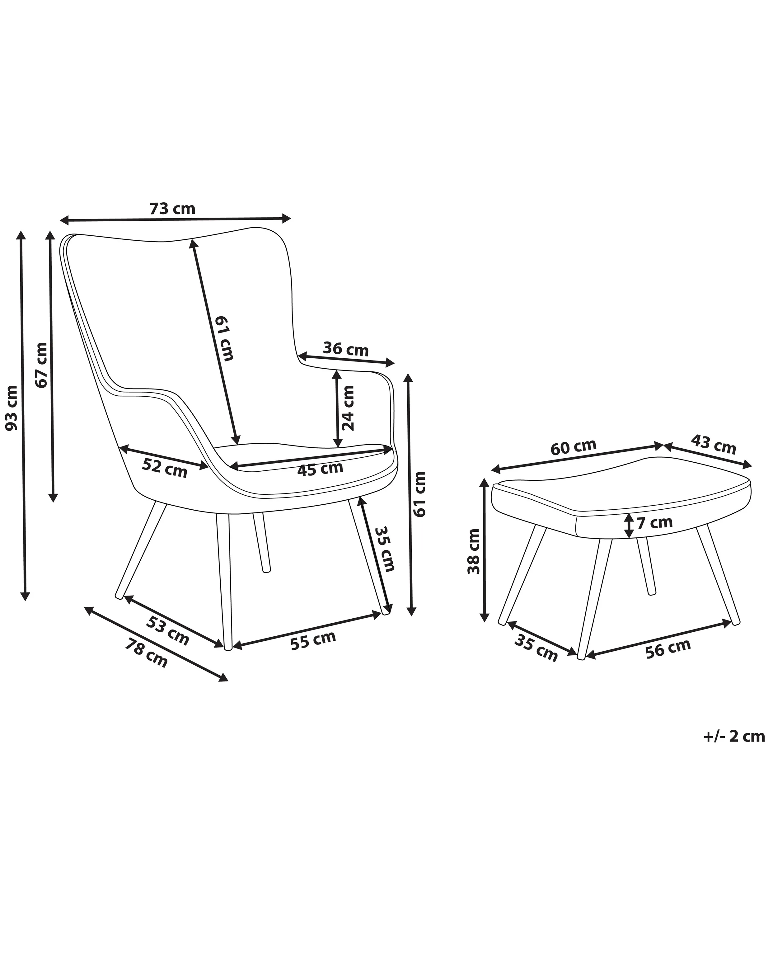 Oorfauteuil VEJLE met voetenbank Stof Lichtbeige