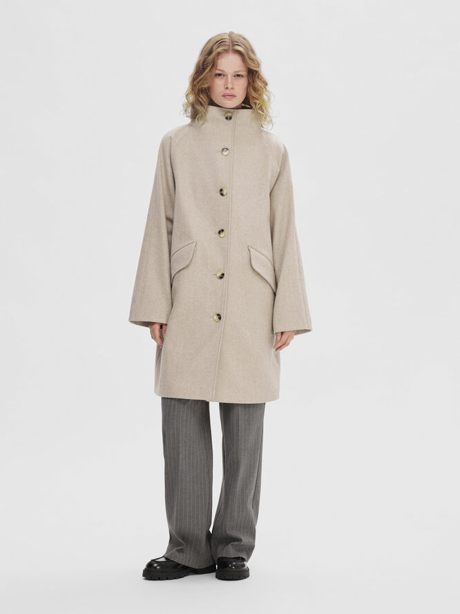 Selected Femme SLFVINNI WOOL COAT Sandshell/melange