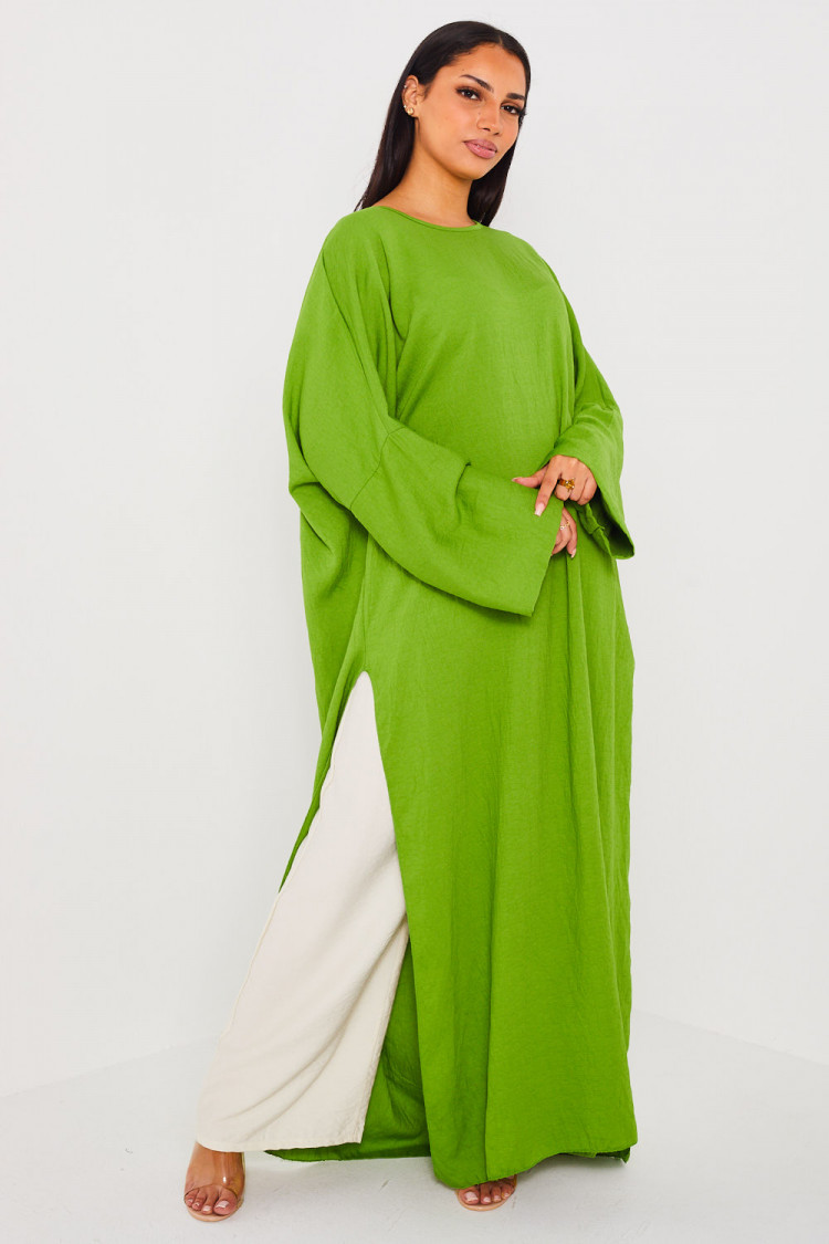 Ensemble 2 pièces robe + pantalon vert et beige