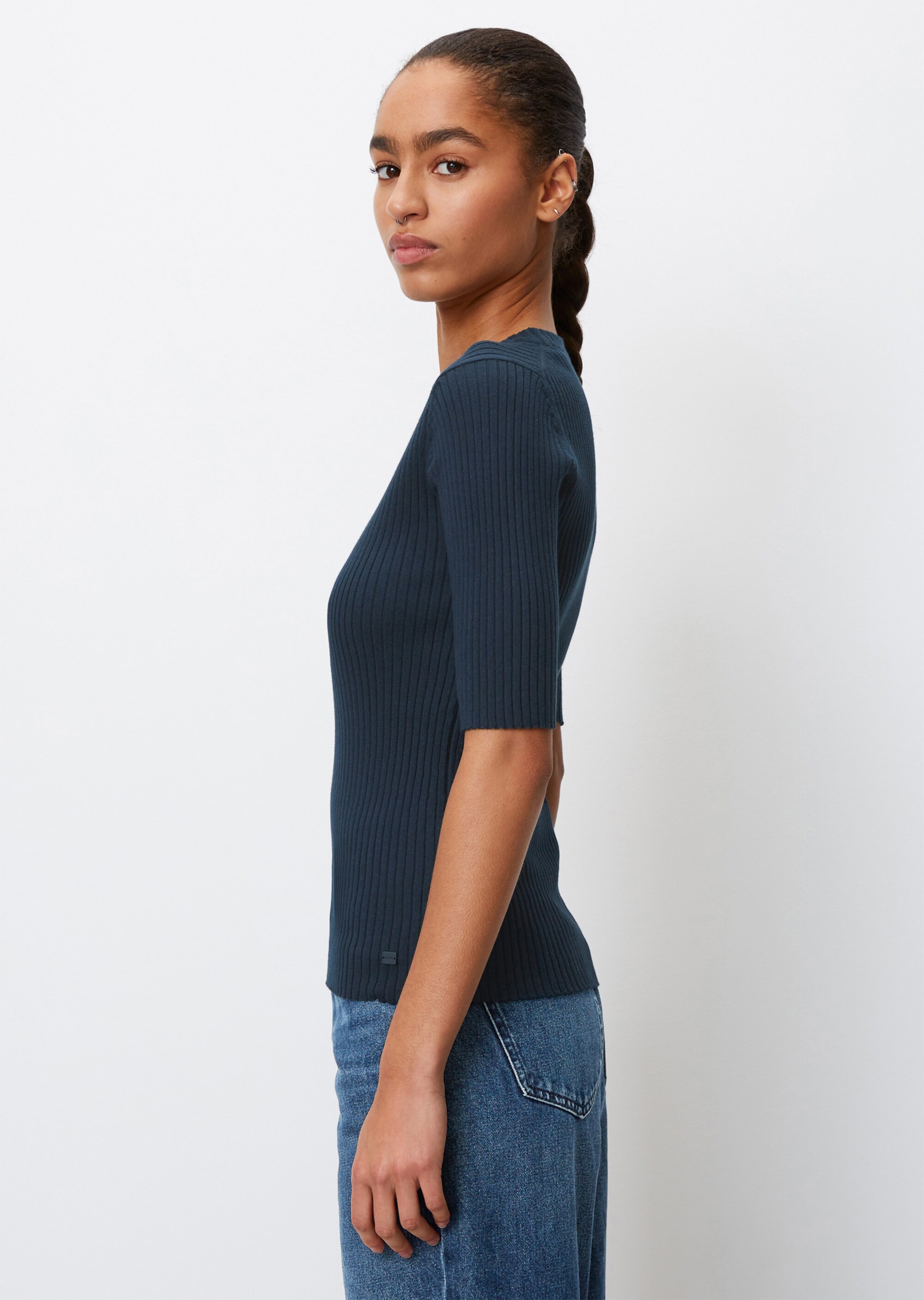 Kurzarm-Strickpullover fitted aus Organic Cotton-Mix