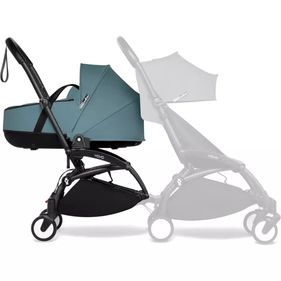 BABYZEN Kinderwagen YOYO 0+ connect Black mit Liegewanne Aqua