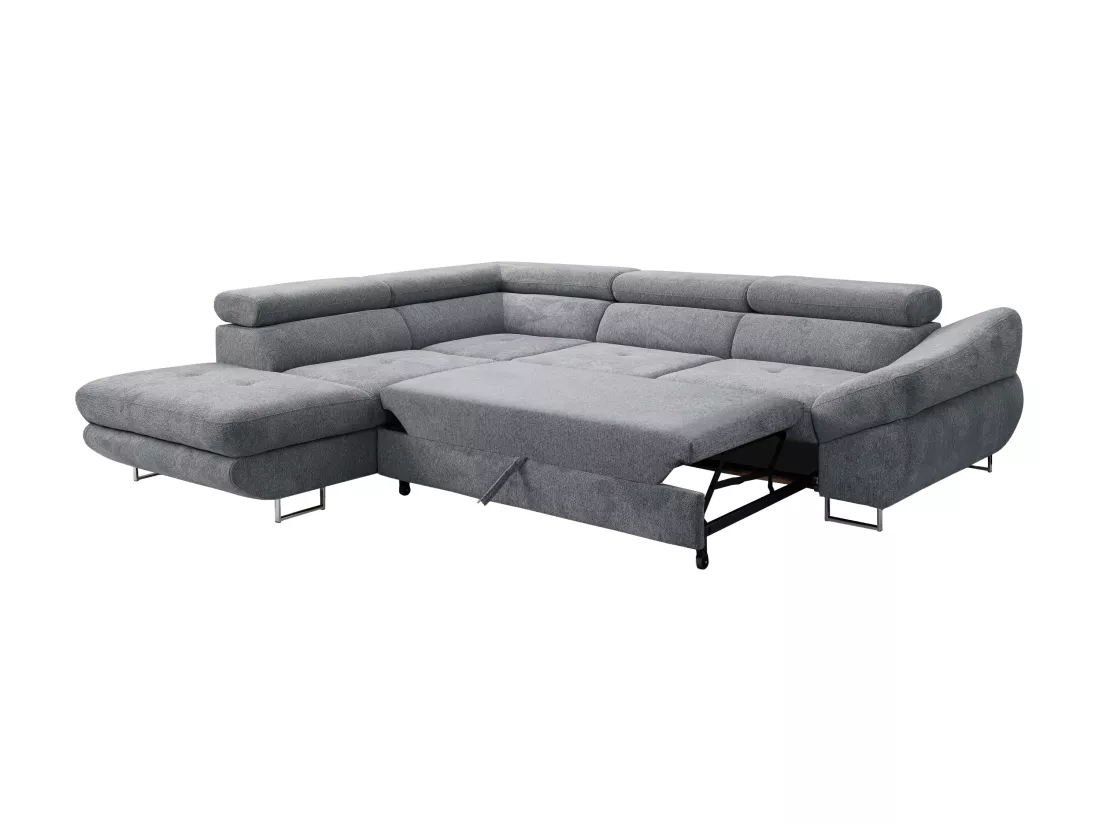 Canapé d'angle gauche convertible en tissu texturé gris DALIAS