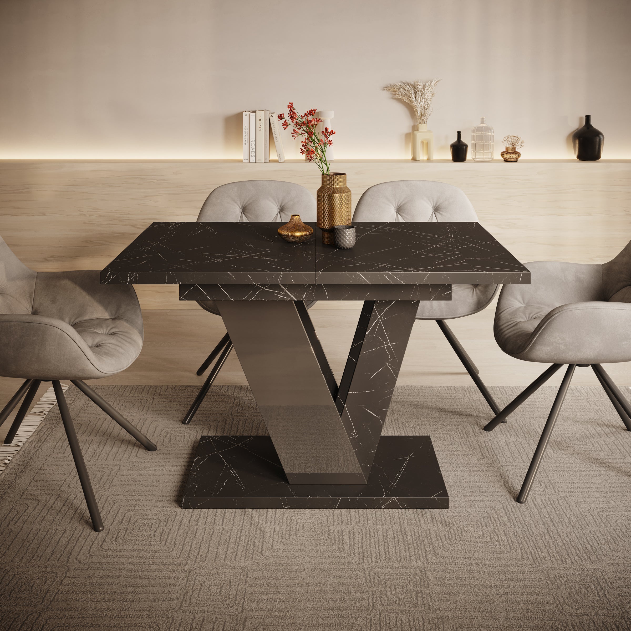 Dayman - Eetkamertafel - Zwart/marmerlook - 120x80x76 cm