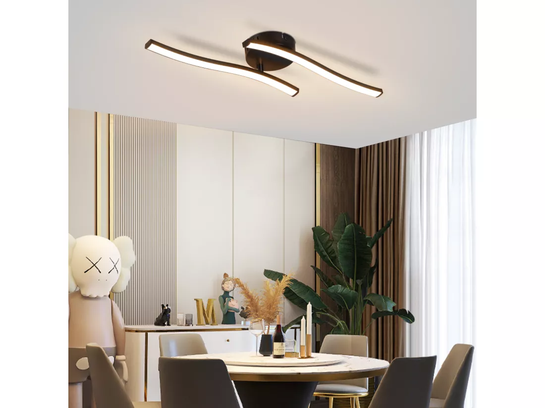 NETTLIFE Plafonnier salon LED plafonnier chambre moderne noir 12W 3000K intérieur blanc chaud