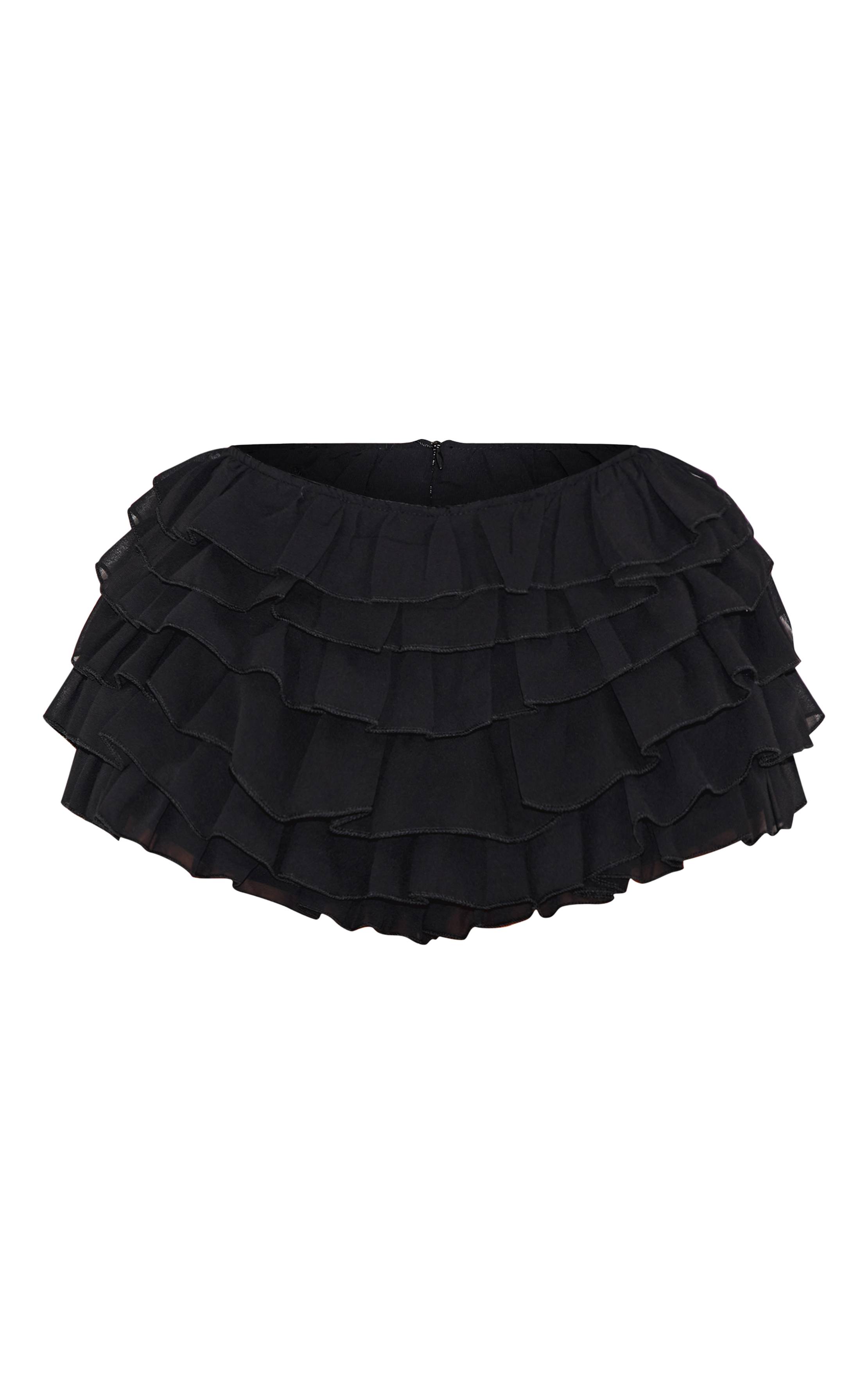 Noir Short Taille Basse En Mousseline À Volants Shape
