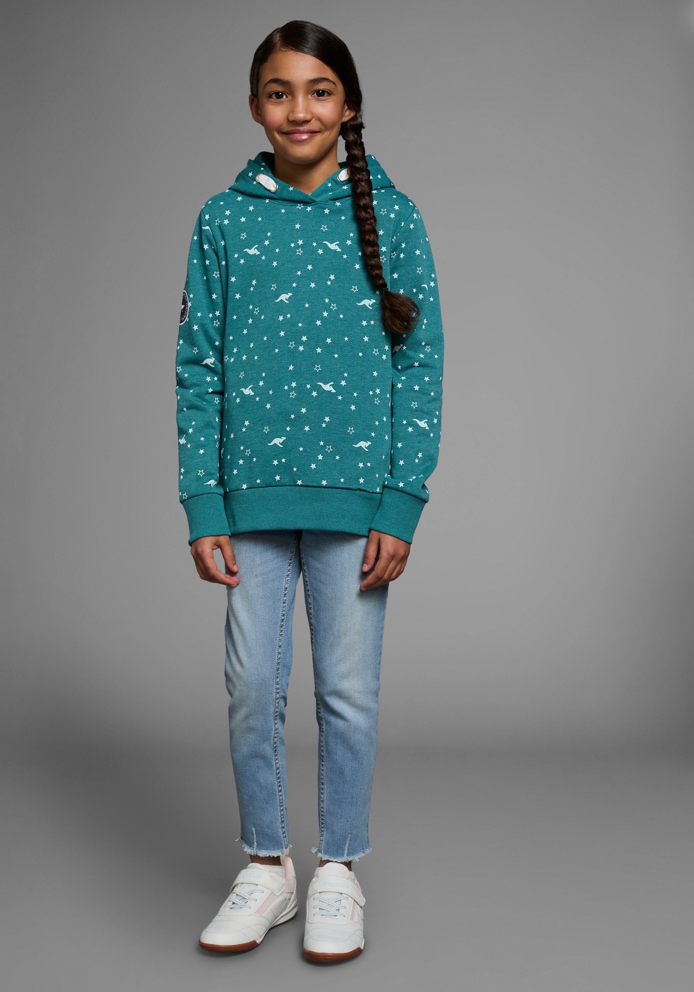 KangaROOS Kapuzensweatshirt , Langarm,  bedruckt,  mit Kapuze,  aus Baumwollmischung