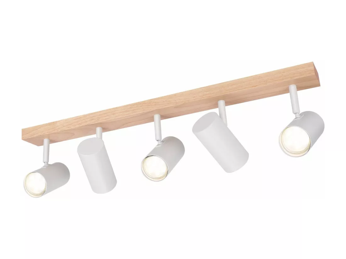 NETTLIFE Spot de Plafond 5 Flammes Bois Blanc Vintage GU10 Orientable 350°