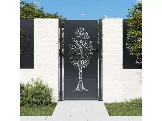 Portail de jardin anthracite 105x180cm acier conception d'arbre