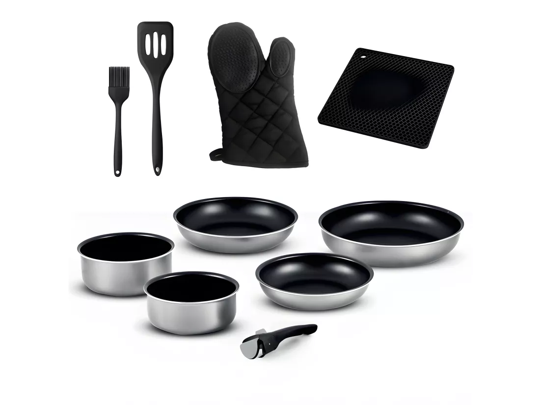 Batterie De Cuisine 10 Pcs Aluminium Anti Adhésif Tfi Titane10 Kitchencook