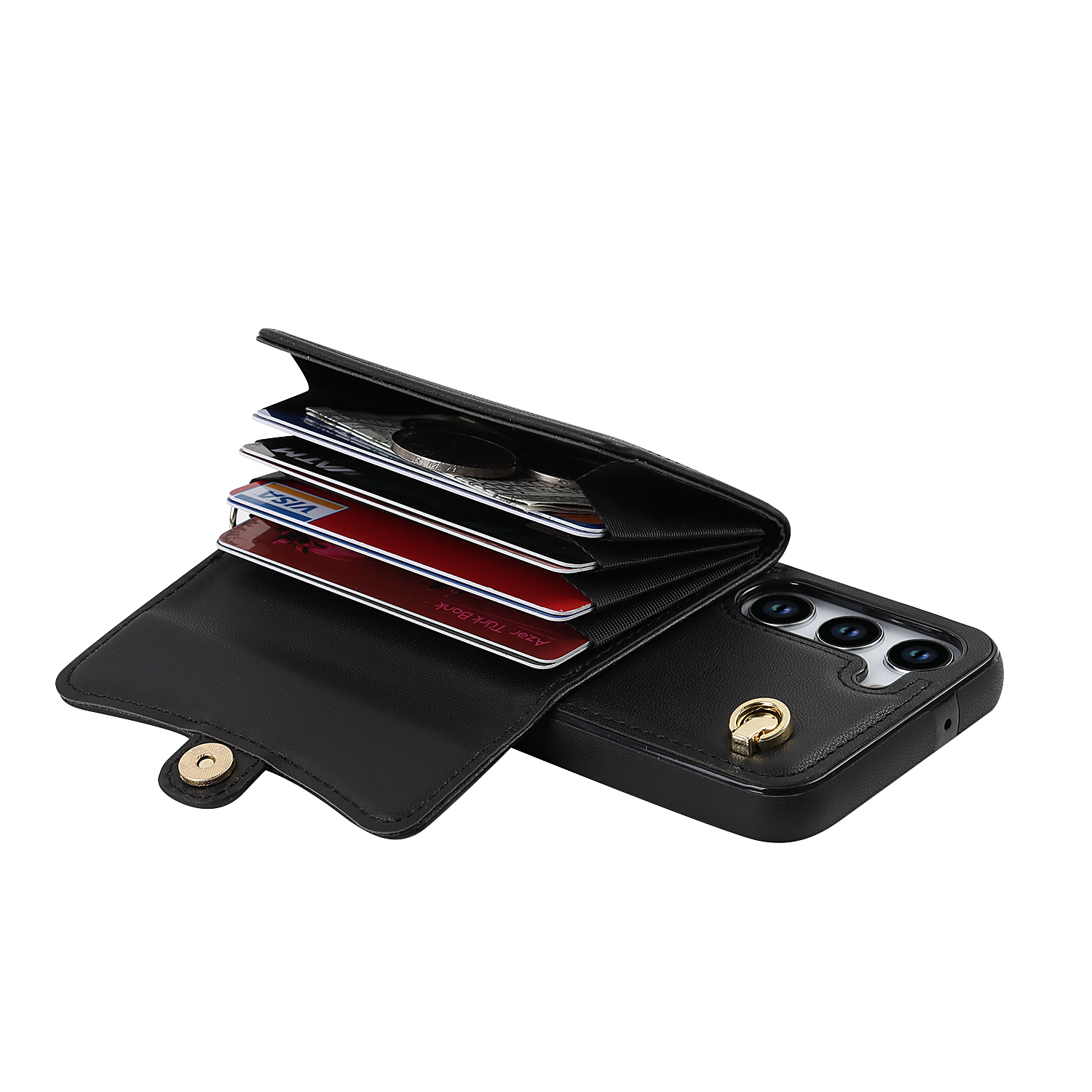 Samsung Galaxy S25 Necklace Leder Schutz Hülle mit Kartenfach   Handykette (140cm) - Schwarz