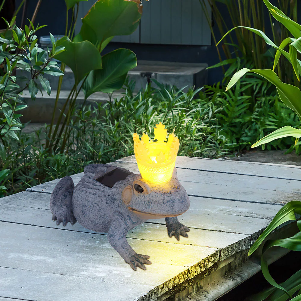 LED Solarleuchte, Froschkönig, grau, gold, Höhe 22 cm