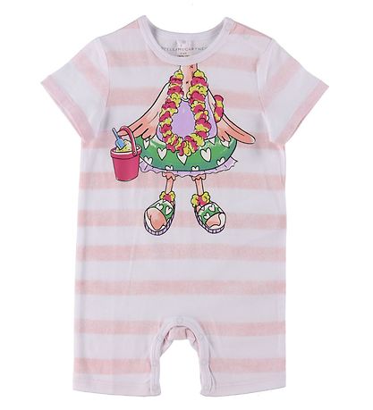Stella McCartney Kids Sommerstrampler - Weiß/Rose Gestreift m. F