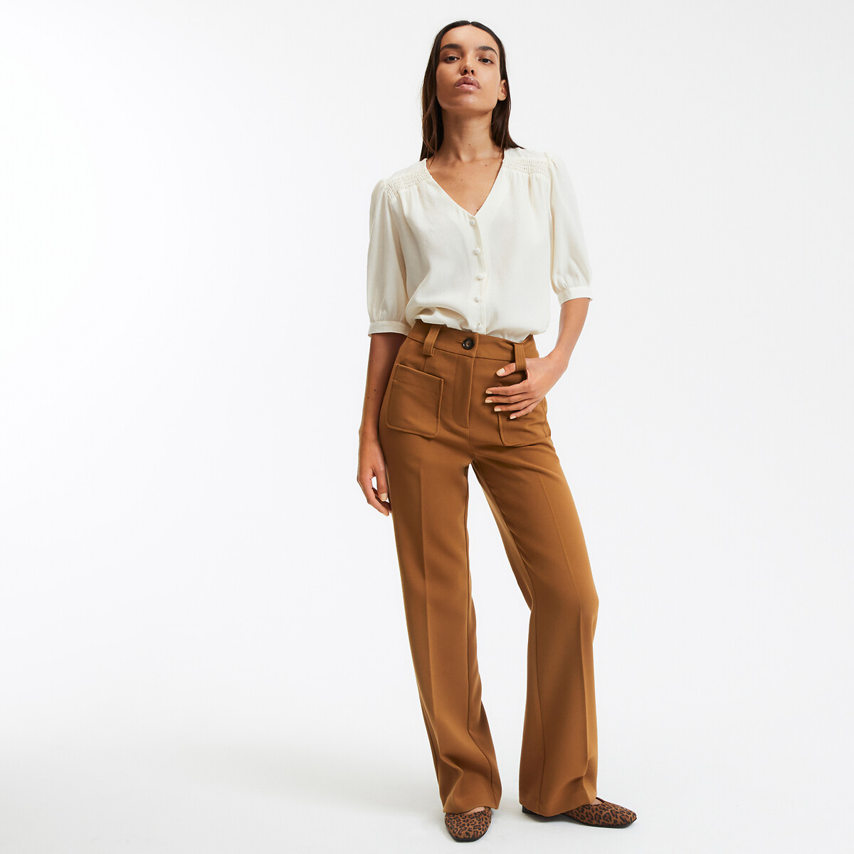 COLEÇÃO LA REDOUTE<br>Blusa fluida, decote em V, mangas curtas