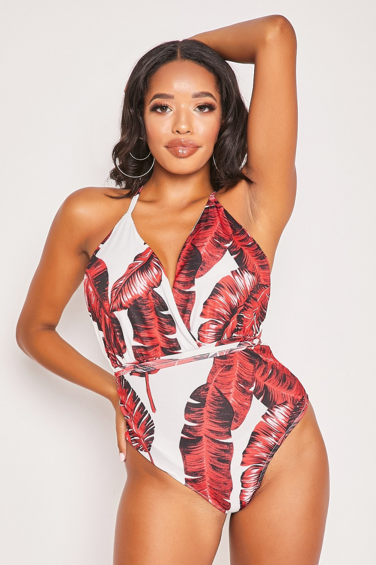 Maillot de bain 1 pièce blanc/rouge