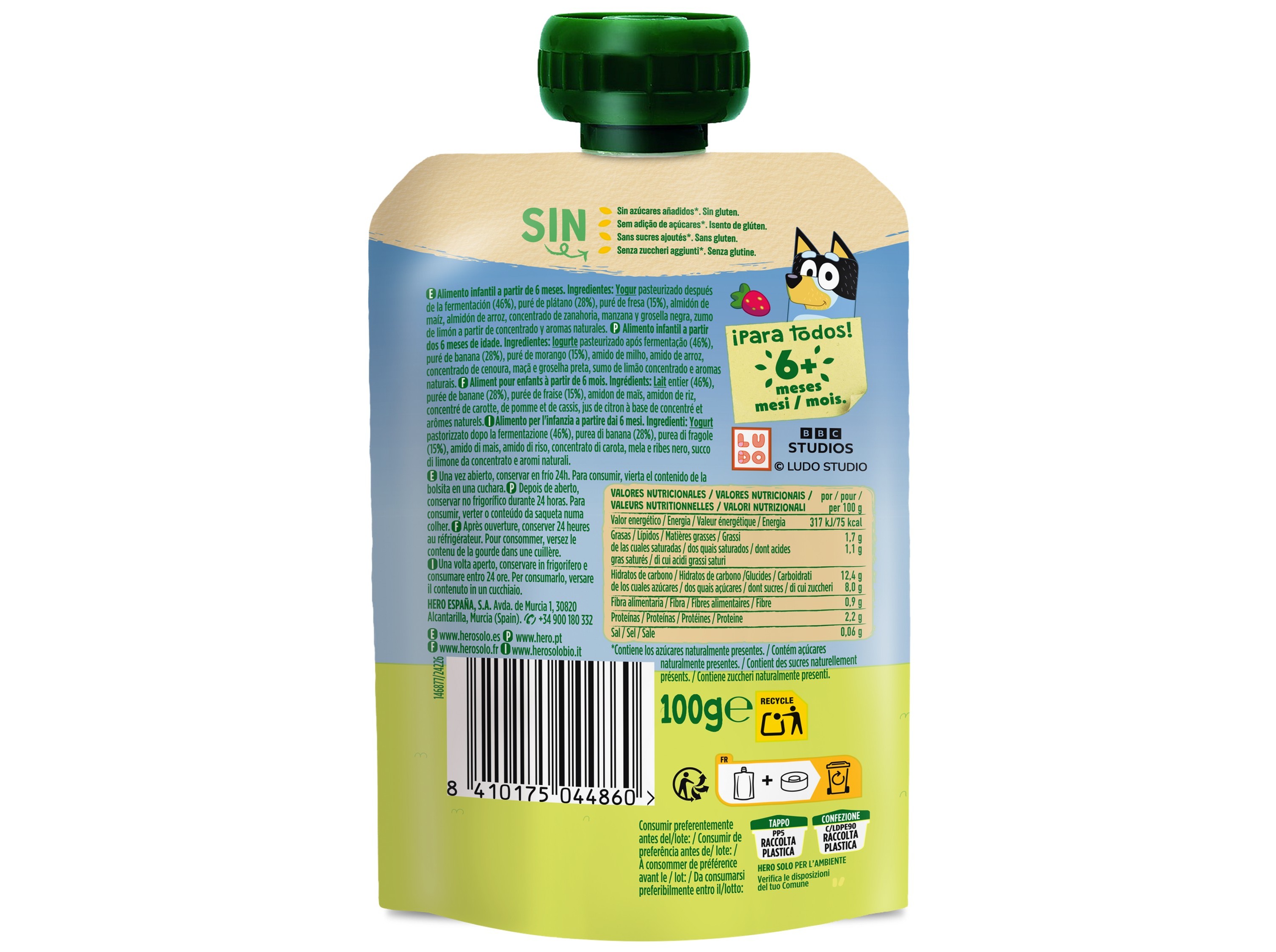 SAQUETA FRUTA HERO JURASSIC IOGURTEBANANA E MORANGO 100G