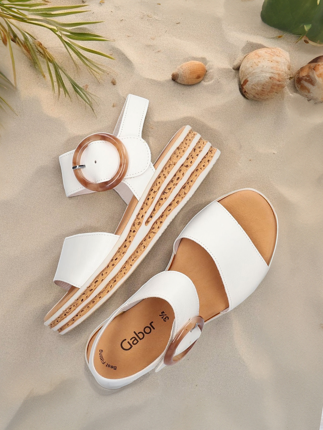Gabor Platform Sandal Cream Leather