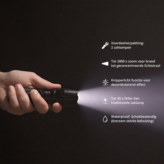 FlinQ - Militaire Zaklampen - 2-Pack - LED - Aluminium - Schokbestendig