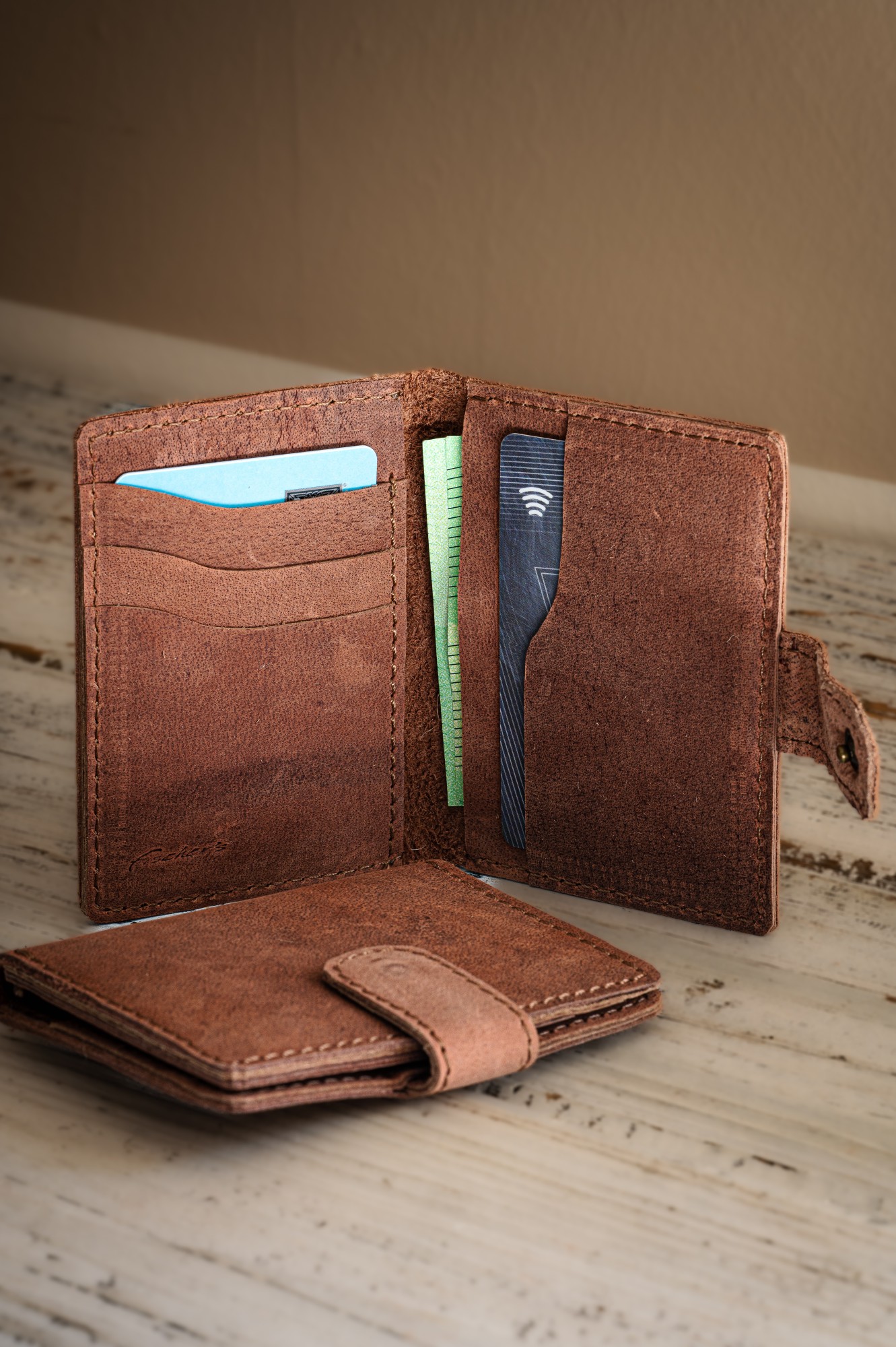 Kartenhalter aus Leder, braun, L 10 cm, B 7 cm günstig bestellen
