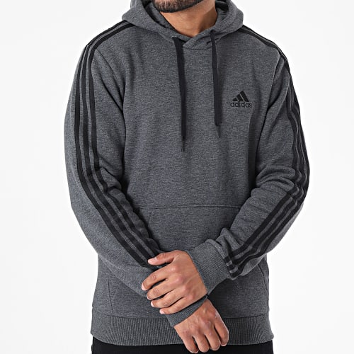 Sweat Capuche A Bandes 3 Stripes GK9082 Gris Anthracite Chiné