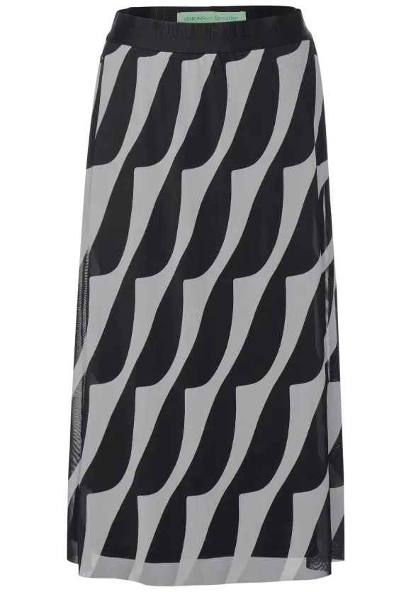 Mesh Midirock mit Print - Black
