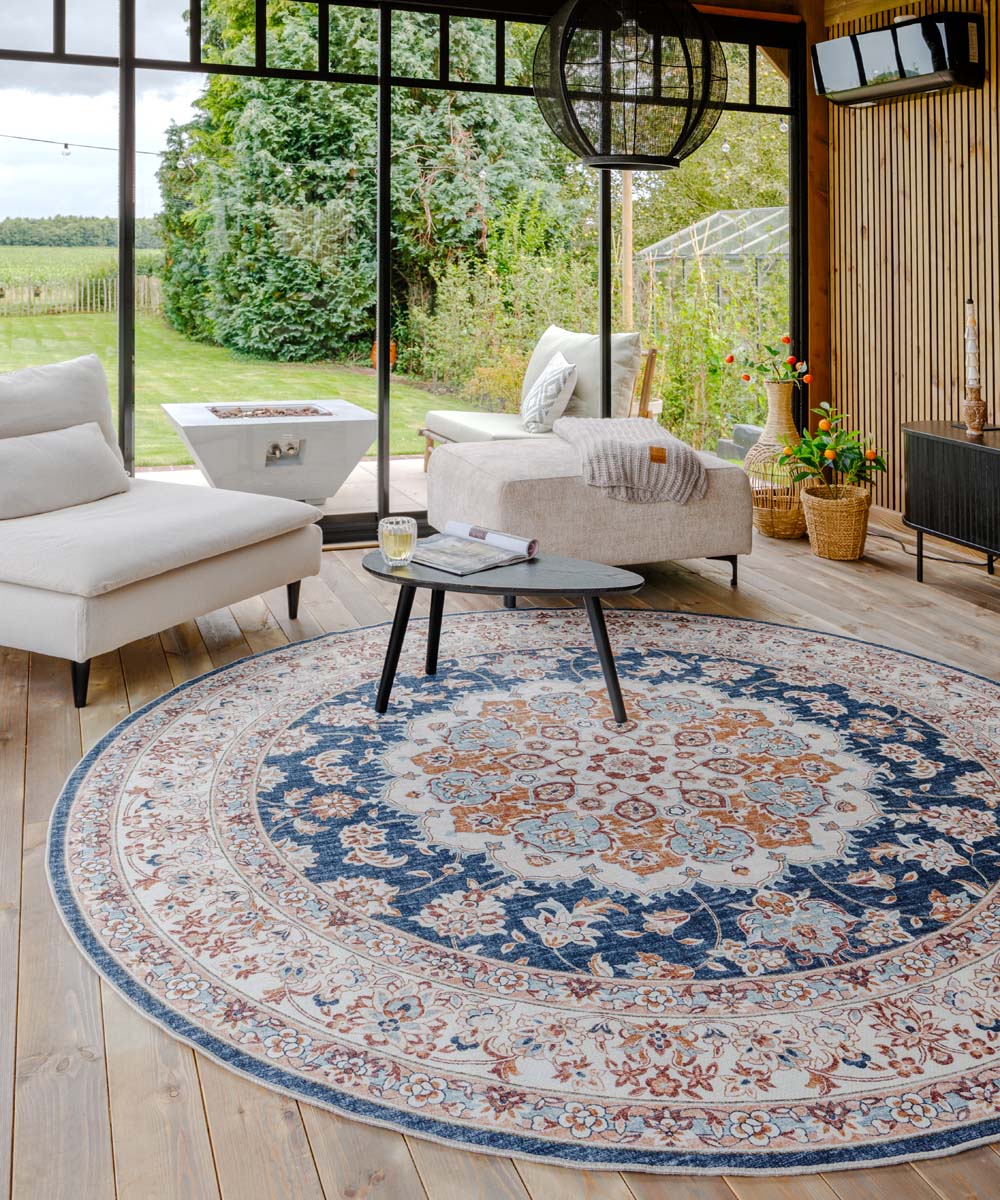 Heritaged Rond Vintage buitenkleed - Valenca Nova goud|blauw - 115 cm