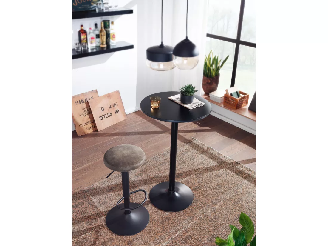 bar design noire Table Ø 60 cm métal / bois | Table de fête table bistrot hauteur 100 cm | Table d'exposition moderne