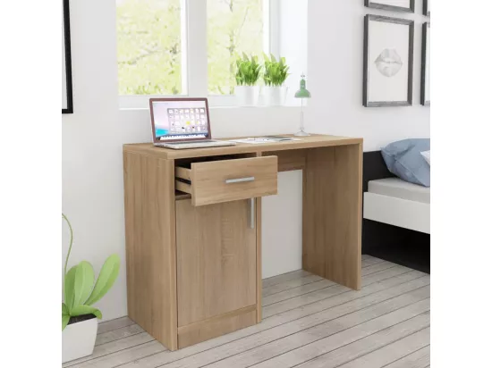 Bureau avec tiroir et placard Chêne 100x40x73 cm