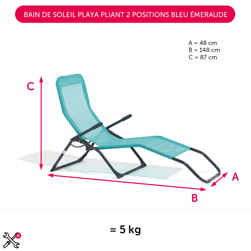 Bain de soleil Playa pliant 2 positions bleu émeraude