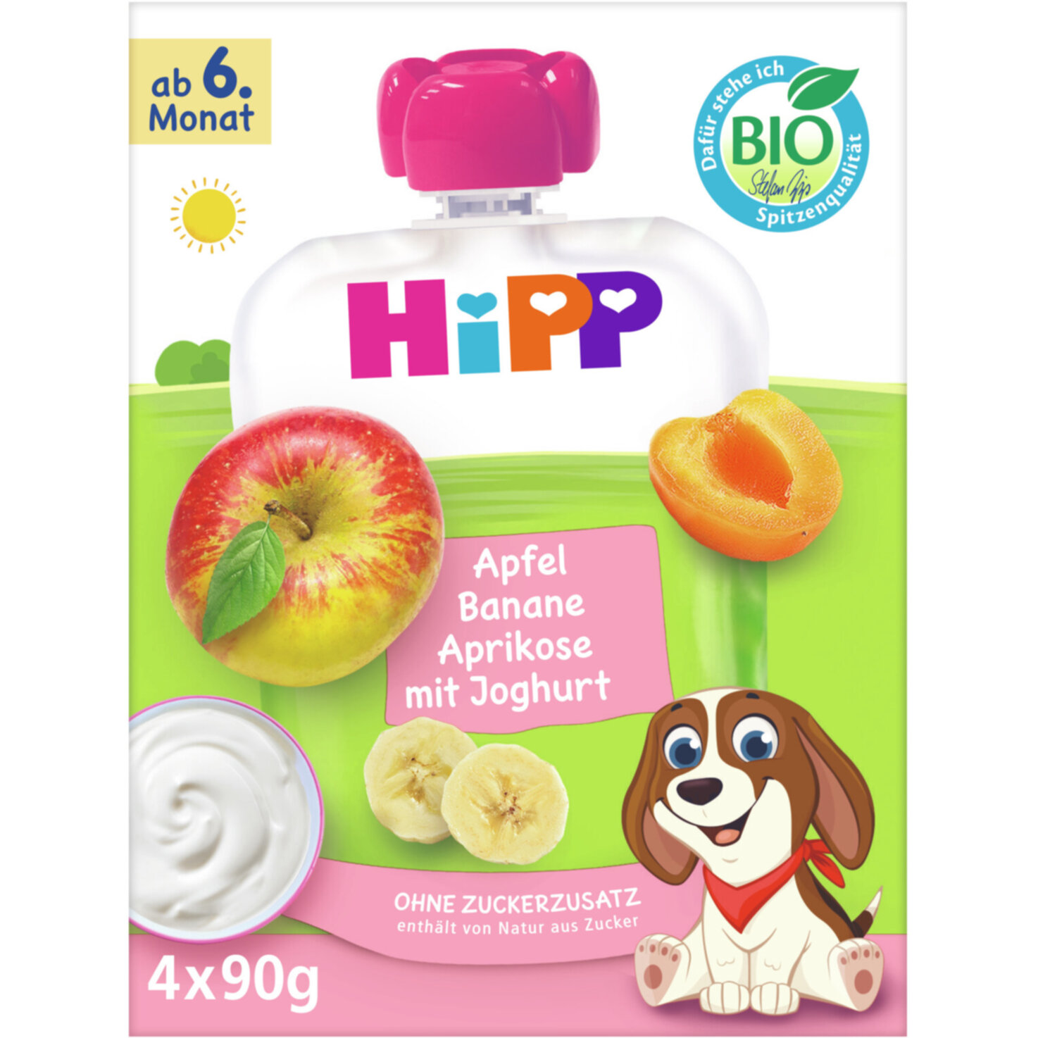 Hipp Apfel Banane Aprikikose mit Joghurt 4x90g 6+ Monate
