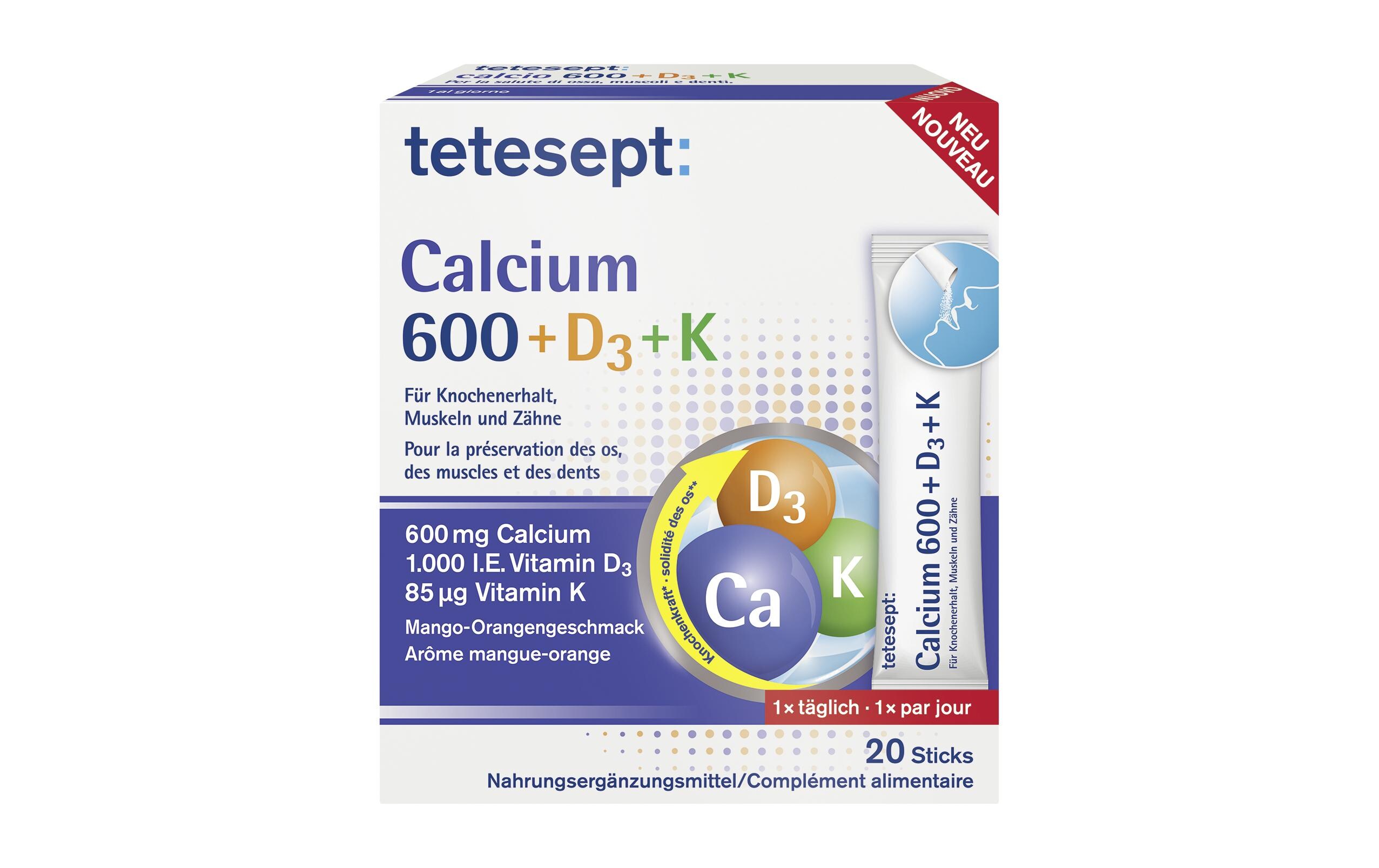 Calcium 600 + D3 Direktstick 20 StückNahrungsergänzungsmittel mit Calcium, Vitamin D3 und K