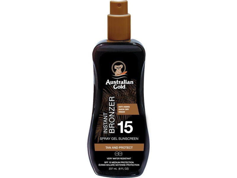 Australian Gold Sonnenspray Gel mit Bronzer SPF 15 237 ml Schützende Sonnencreme im praktischen Spray