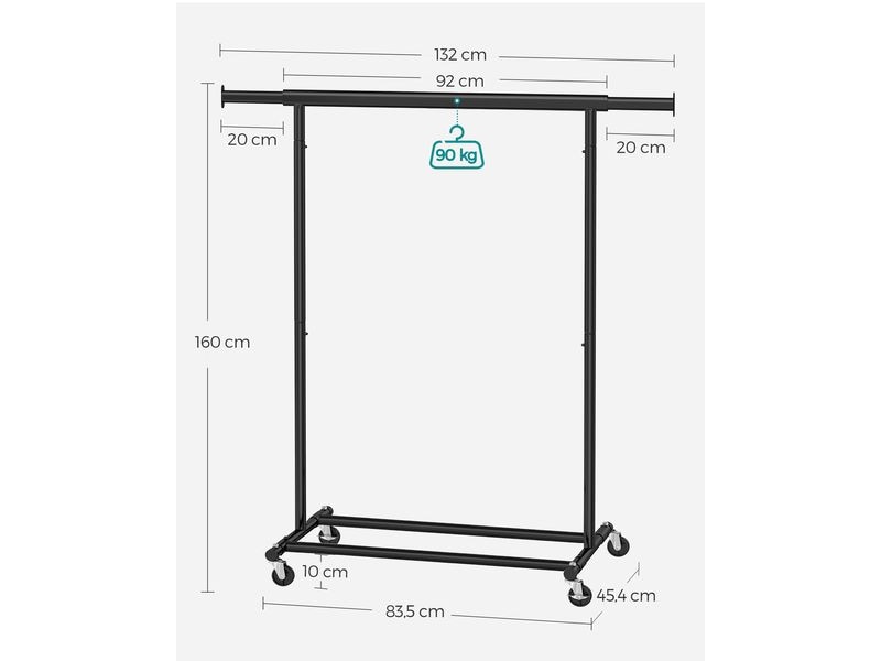 Songmics Garderobenständer 92 - 132cm, Schwarz Schwerlast Kleiderständer