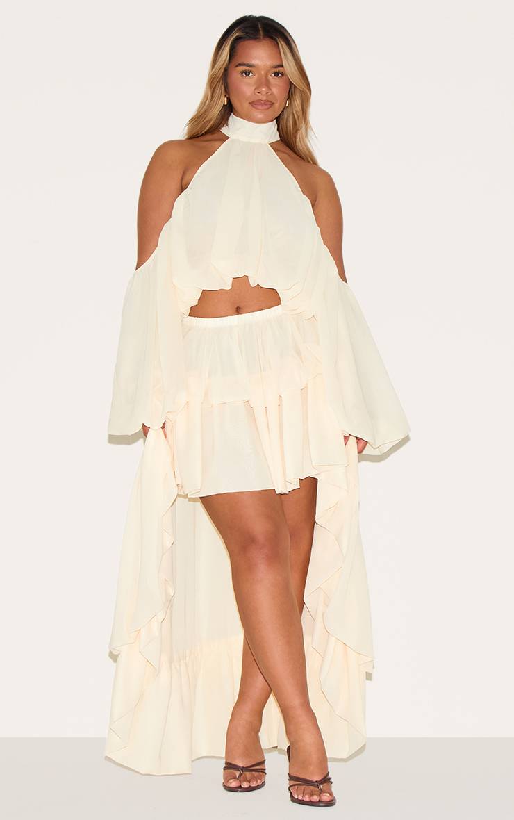 Crème Jupe Longue Évasée En Mousseline À Volants Étagés Shape Co-ord