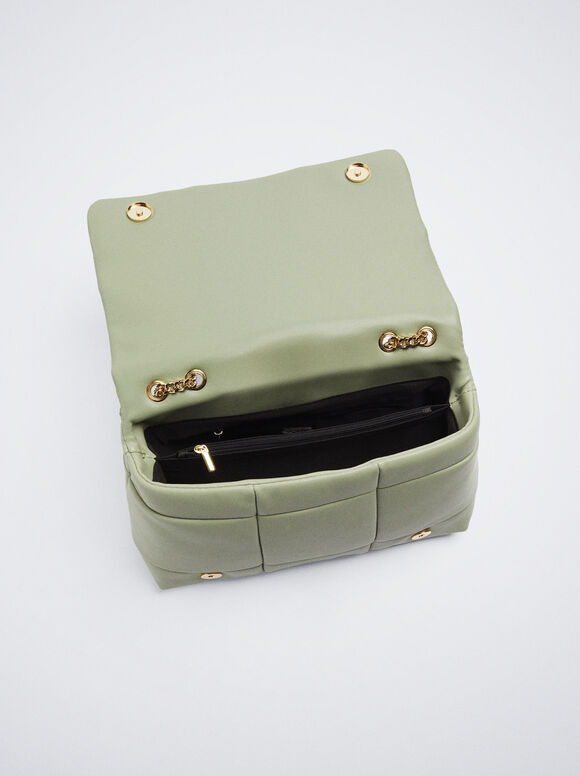 Bolsa de ombro acolchoada com corrente - Cáqui
