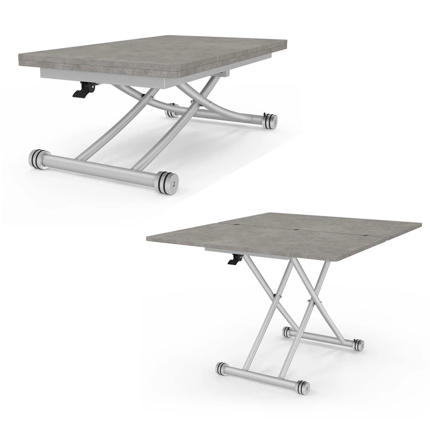 Table basse 2-en-1 relevable en table à manger 6-8 personnes plateau portefeuille URBANA plateau effet béton