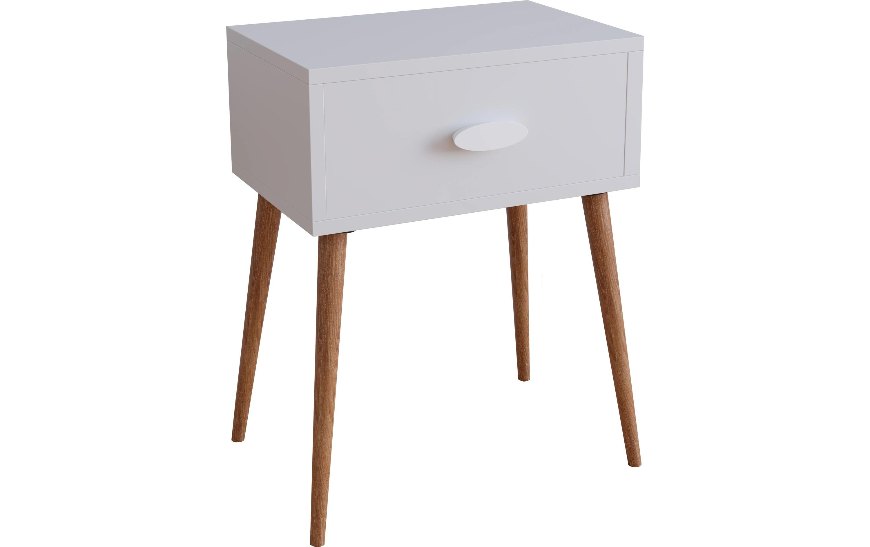 Nachttisch Singol L 44.5 x 60 cm, WeissNachtschrank im Retro-Design