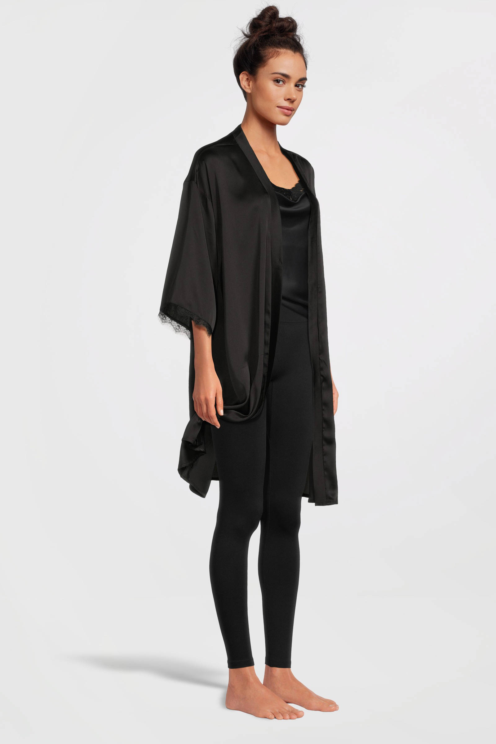 PIECES satijnen kimono PCANOVI zwart